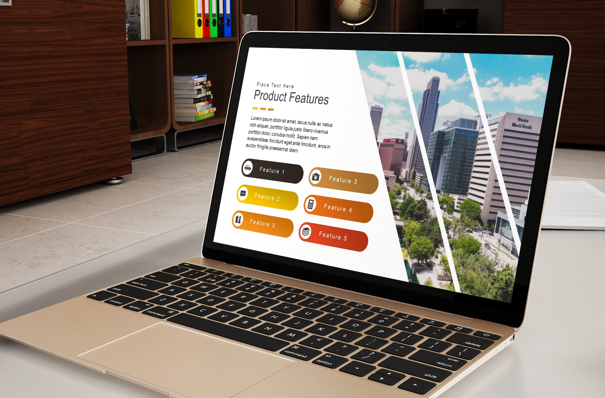 Modern presentation template mockup with data visualization