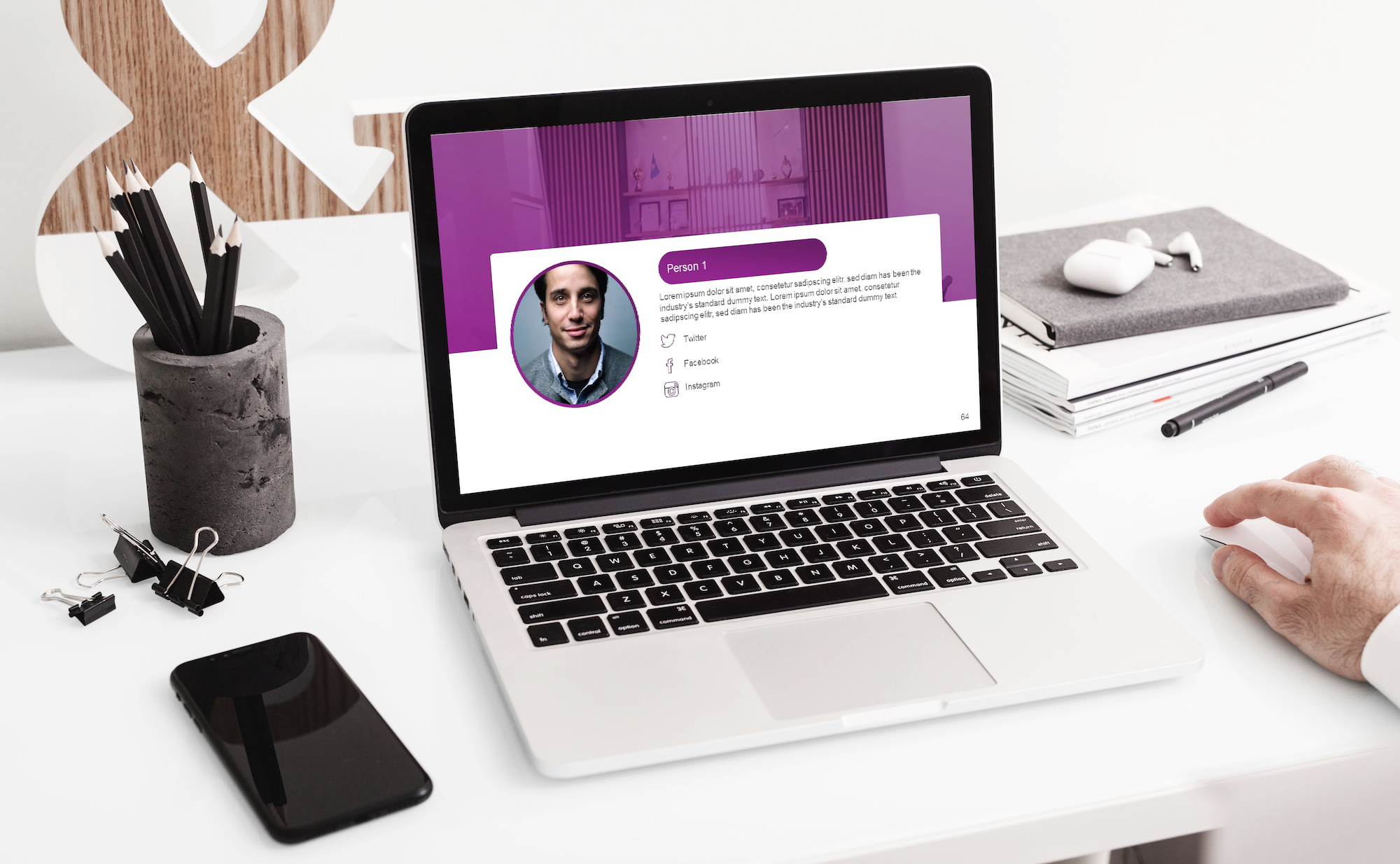 Corporate style PowerPoint template mockup with charts